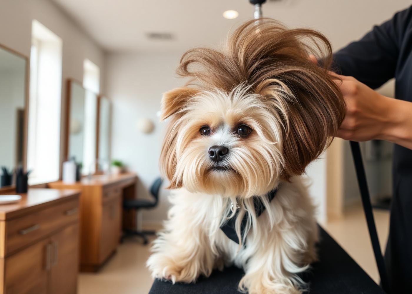 Perro recibiendo servicio de peluquería y spa